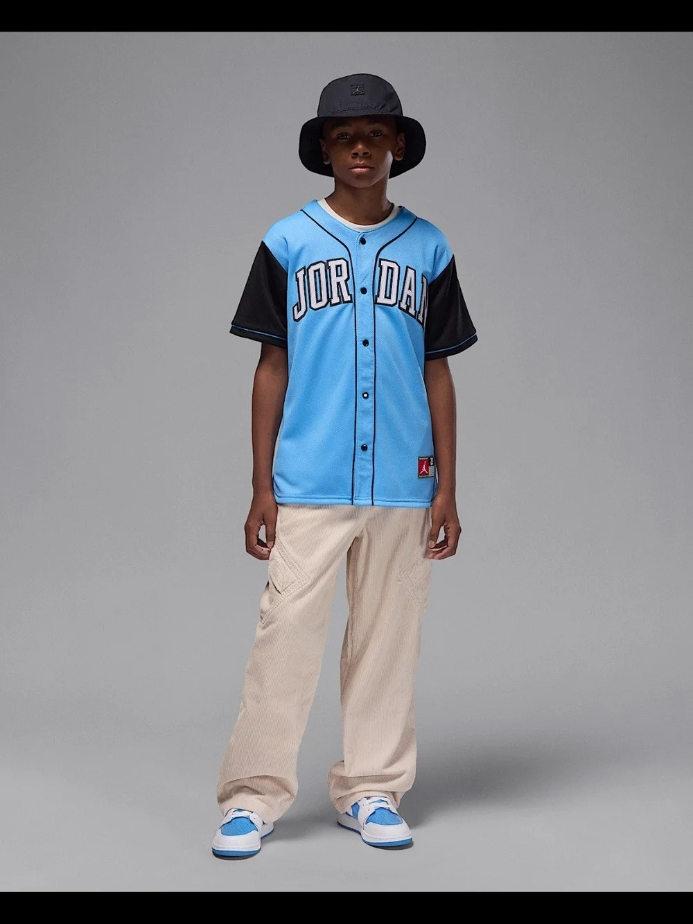 Jordan Light Blue and Black Short-Sleeve Baseball Jersey